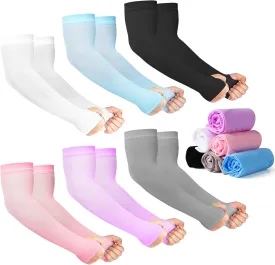12 Pairs Sun Protection Sleeves UV Cooling Arm Men Women Sports with Thumb Hole for Driving, Golfing, Fishing, Cycling, Hiking, Doing (6 Colors) by HRLOR