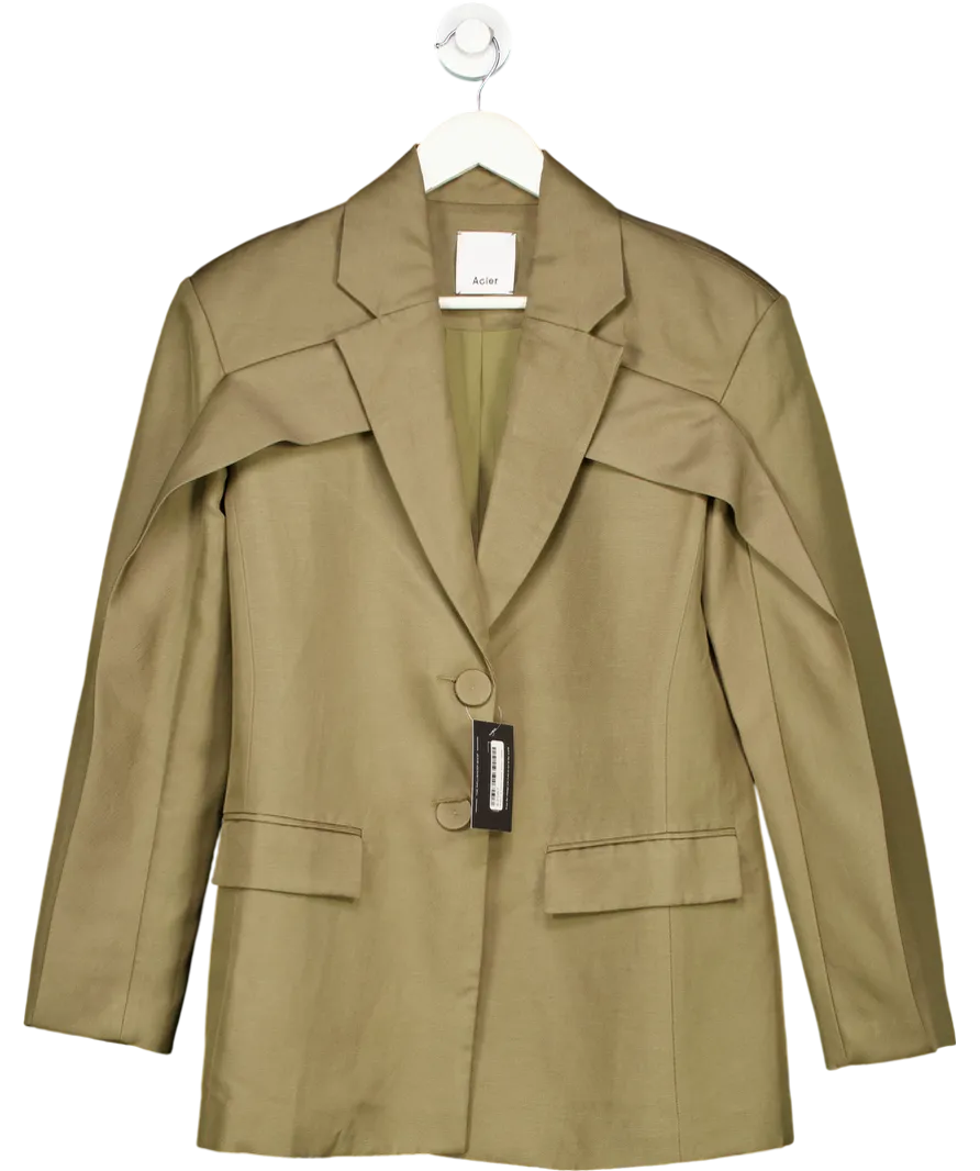 Acler Storm Green Penrith Linen Blend Oversize Blazer Jacket UK 6