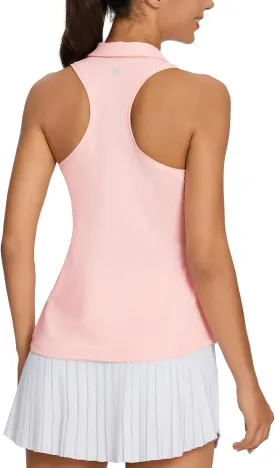 baleaf Womens Golf Shirt Sleeveless Tennis Tank Tops V-Neck Racerback Polo Collar UPF
