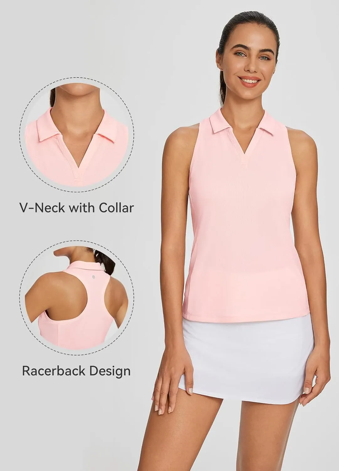 baleaf Womens Golf Shirt Sleeveless Tennis Tank Tops V-Neck Racerback Polo Collar UPF