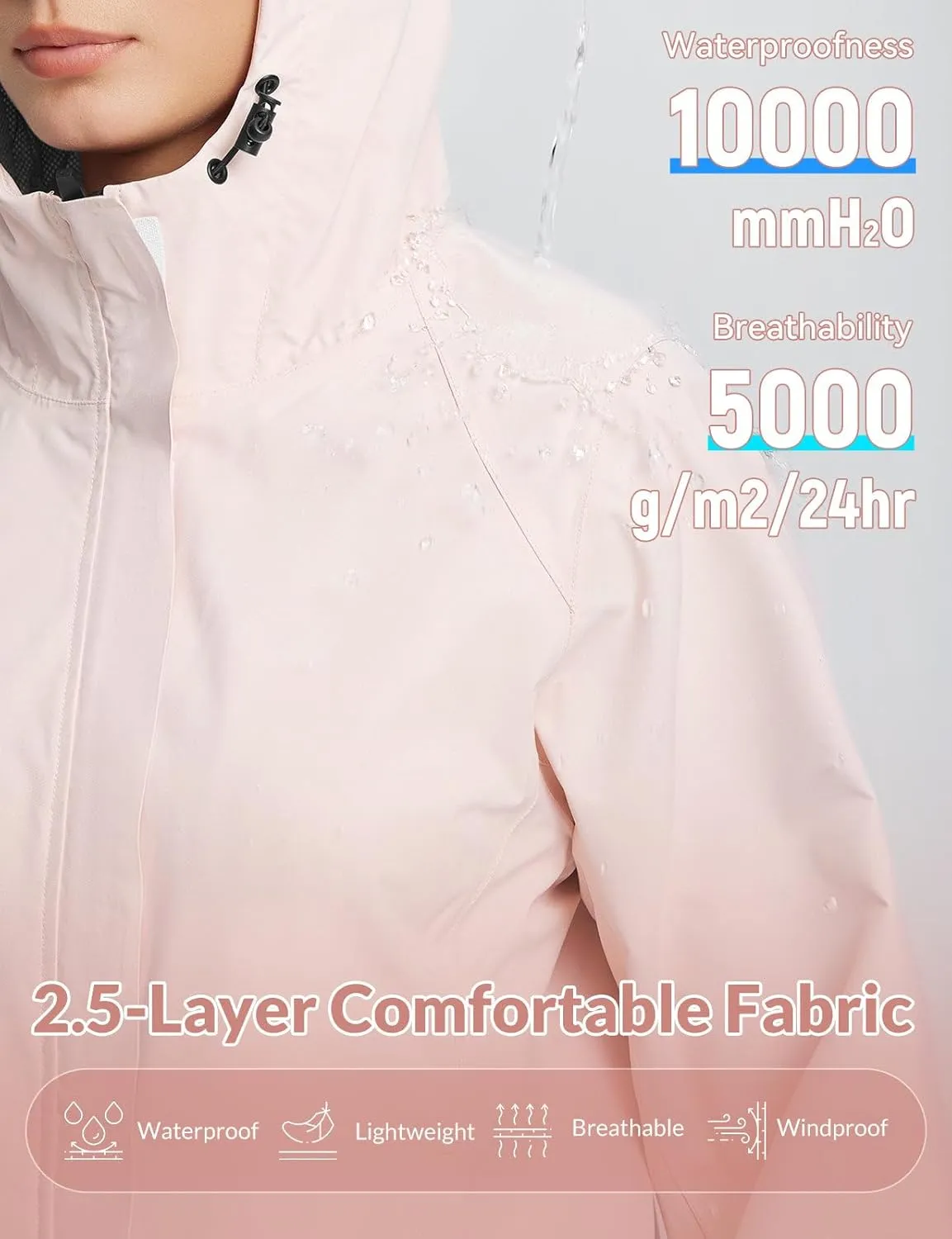 baleaf Womens Rain Jacket Waterproof Lightweight Hooded Windbreaker Hiking Traveling Outdoor Raincoat