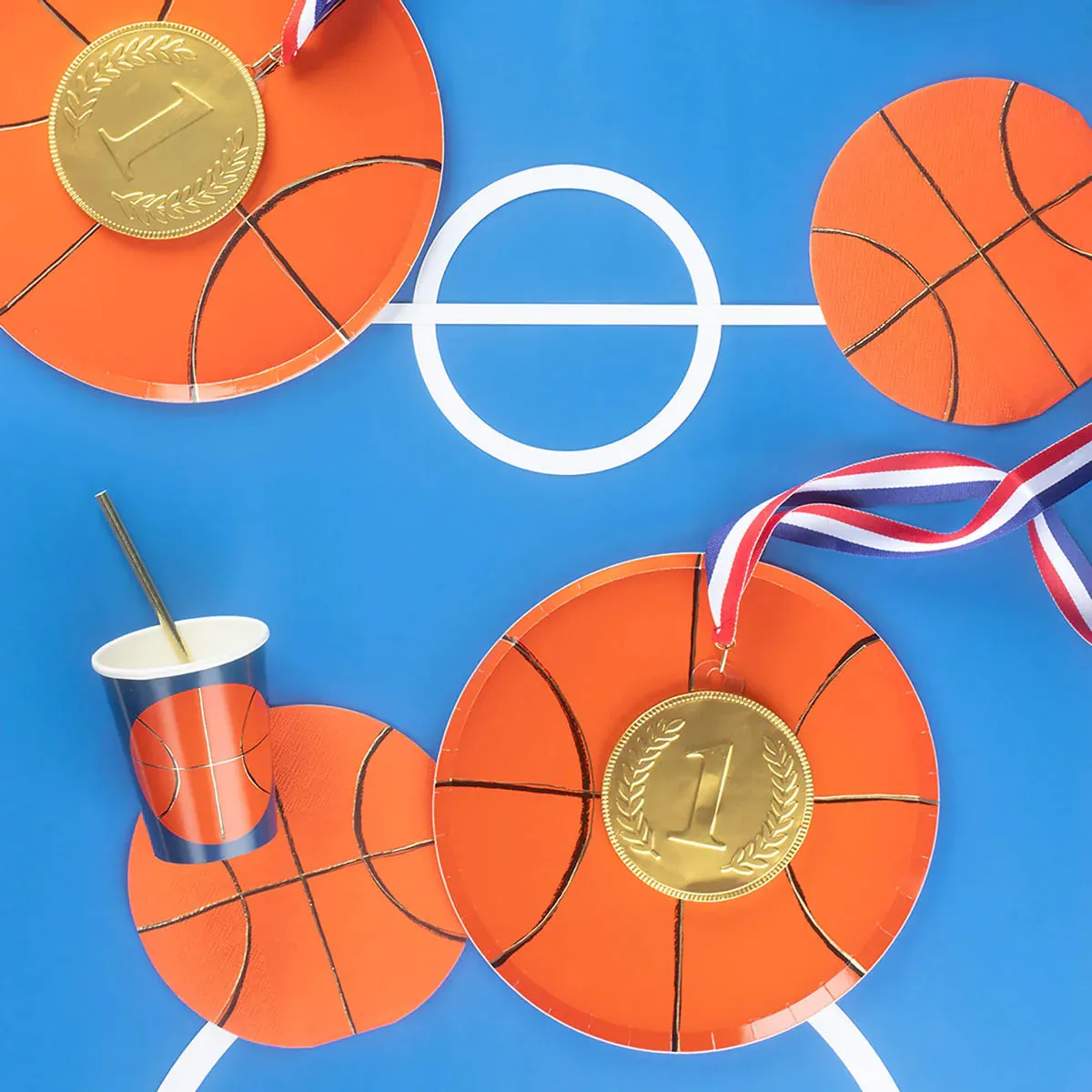Basketball Plates, Set of 8 Basketball Plates by Meri Meri, 9.5" Diameter