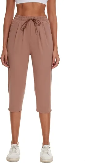 BATHRINS Women's Capri Sweatpants Summer Casual Jogger Drawstring Waist Pants with Back Pockets