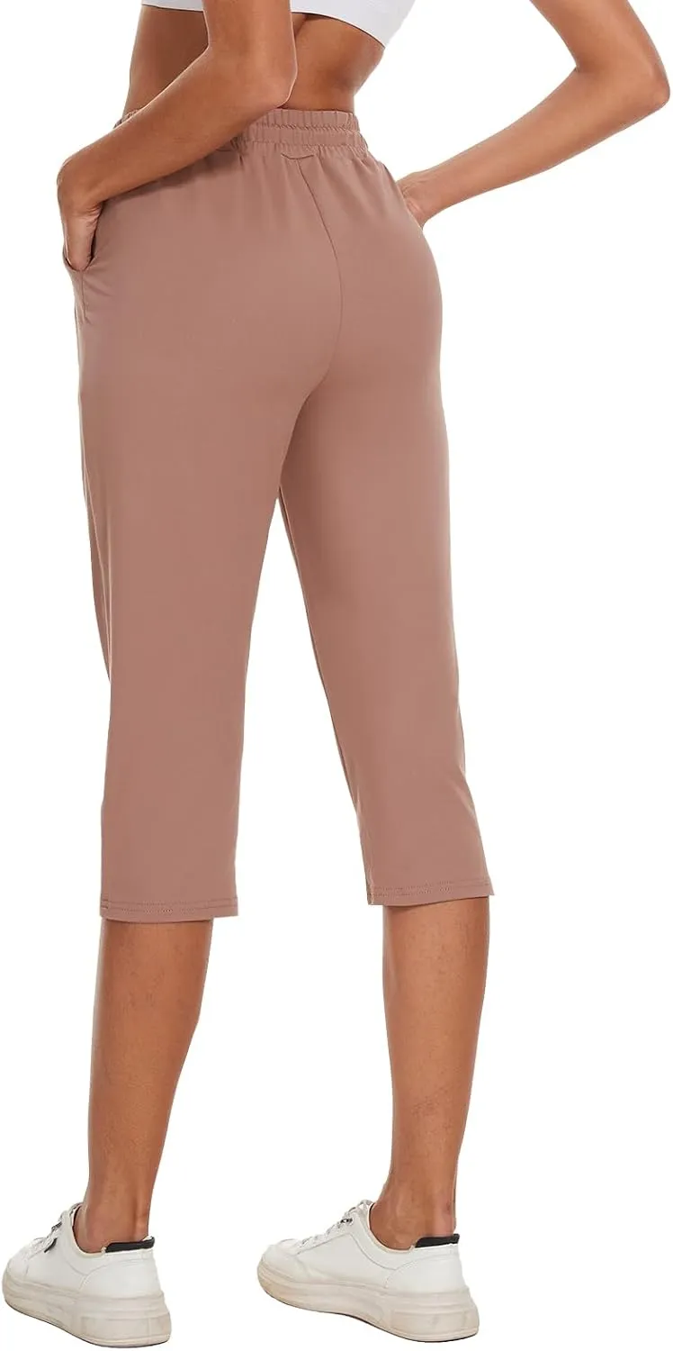 BATHRINS Women's Capri Sweatpants Summer Casual Jogger Drawstring Waist Pants with Back Pockets