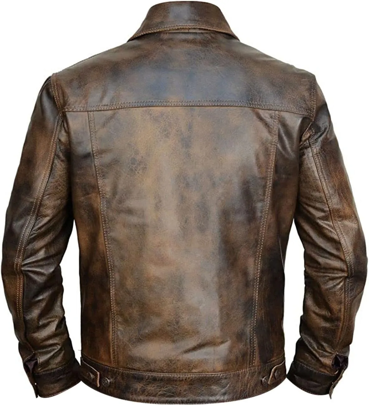 Black Leather Jacket For Men - Distinctive Distressed Brown Trucker Jacket - Vintage Style For Men