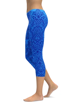 Blue and Navy Henna Tattoo Capris