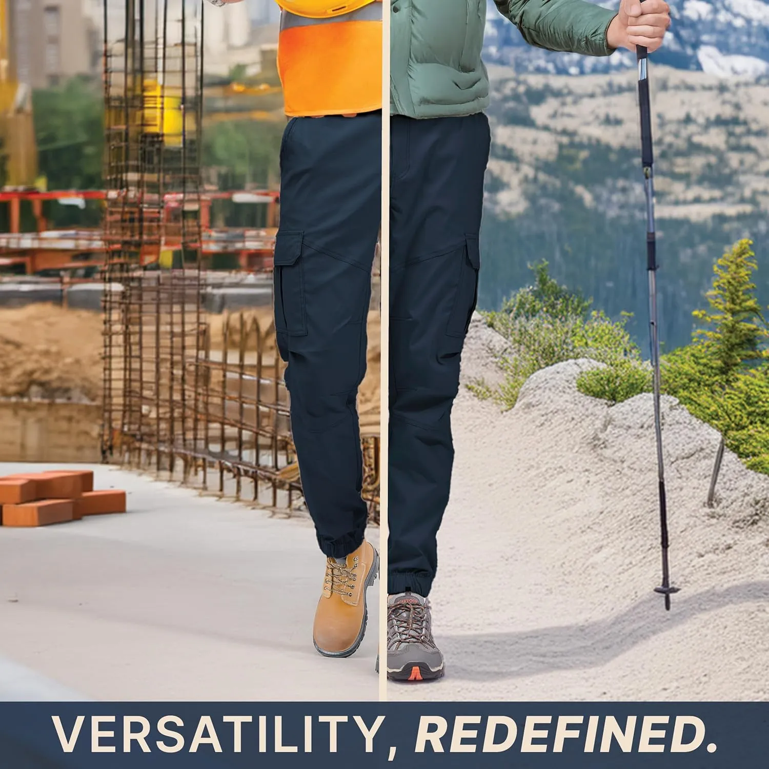 BLUE CHILL Mens Cargo Joggers  Slim Fit, Stretch Comfort, Water-Resistant, 7 Pockets, Lightweight for Hiking & Travel