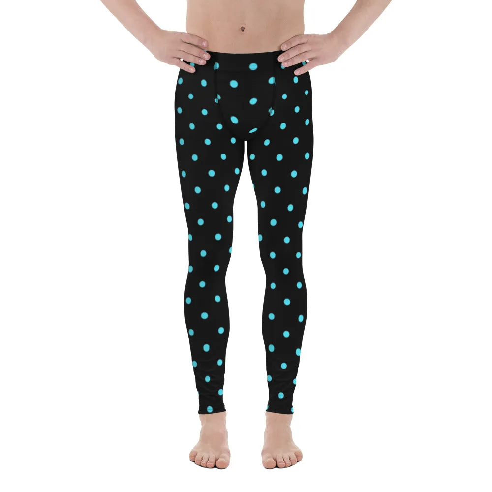 Blue Dotted Men's Leggings, Polka Dots Meggings Compression Men's Leggings Tights Pants - Made in USA/MX/EU (US Size: XS-3XL)