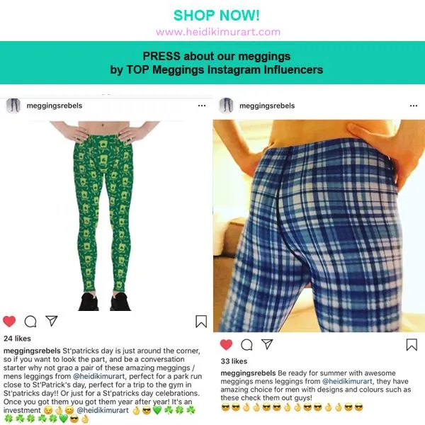Blue Dotted Men's Leggings, Polka Dots Meggings Compression Men's Leggings Tights Pants - Made in USA/MX/EU (US Size: XS-3XL)