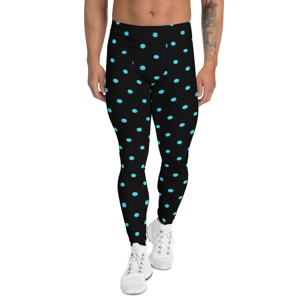 Blue Dotted Men's Leggings, Polka Dots Meggings Compression Men's Leggings Tights Pants - Made in USA/MX/EU (US Size: XS-3XL)