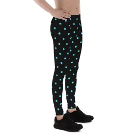 Blue Dotted Men's Leggings, Polka Dots Meggings Compression Men's Leggings Tights Pants - Made in USA/MX/EU (US Size: XS-3XL)