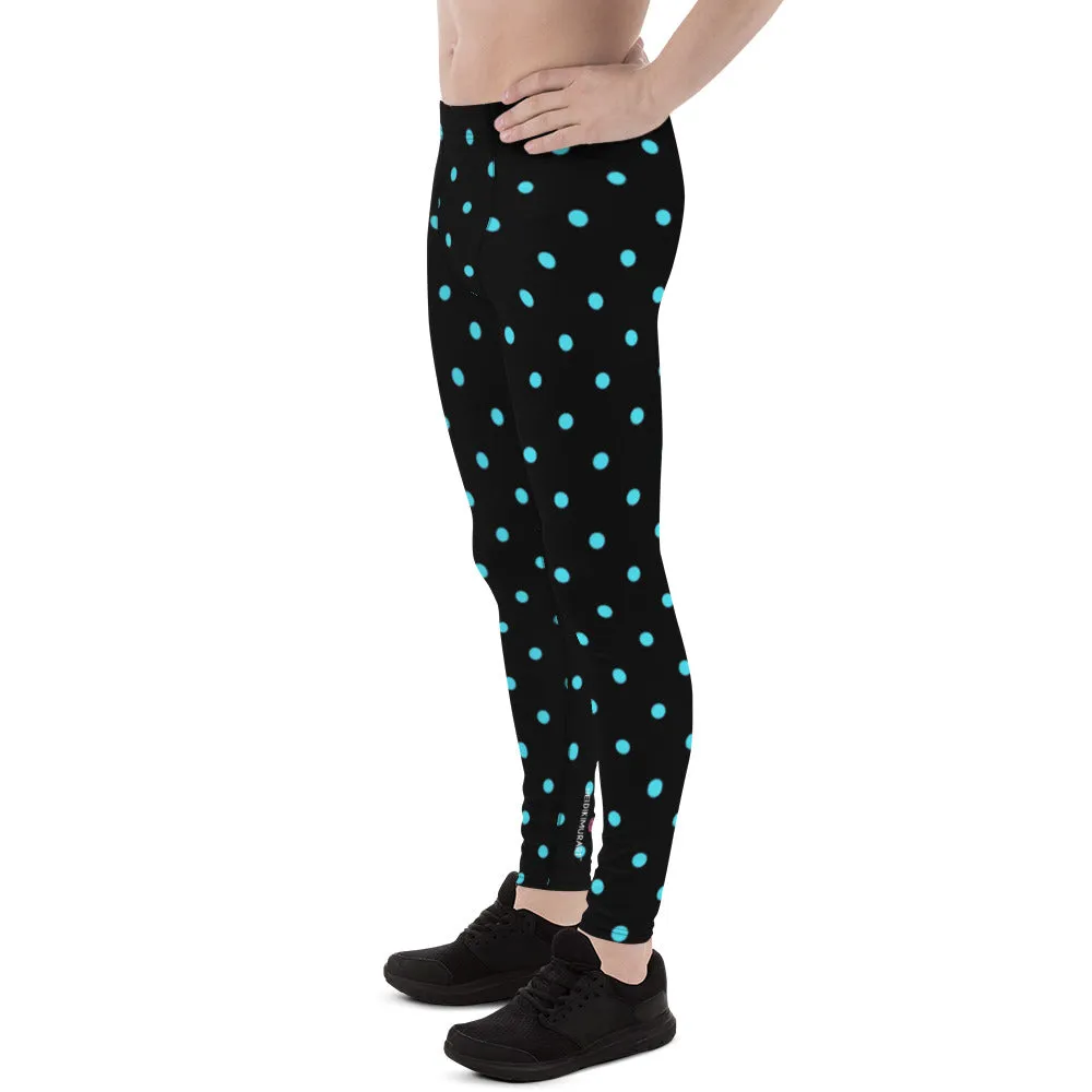Blue Dotted Men's Leggings, Polka Dots Meggings Compression Men's Leggings Tights Pants - Made in USA/MX/EU (US Size: XS-3XL)