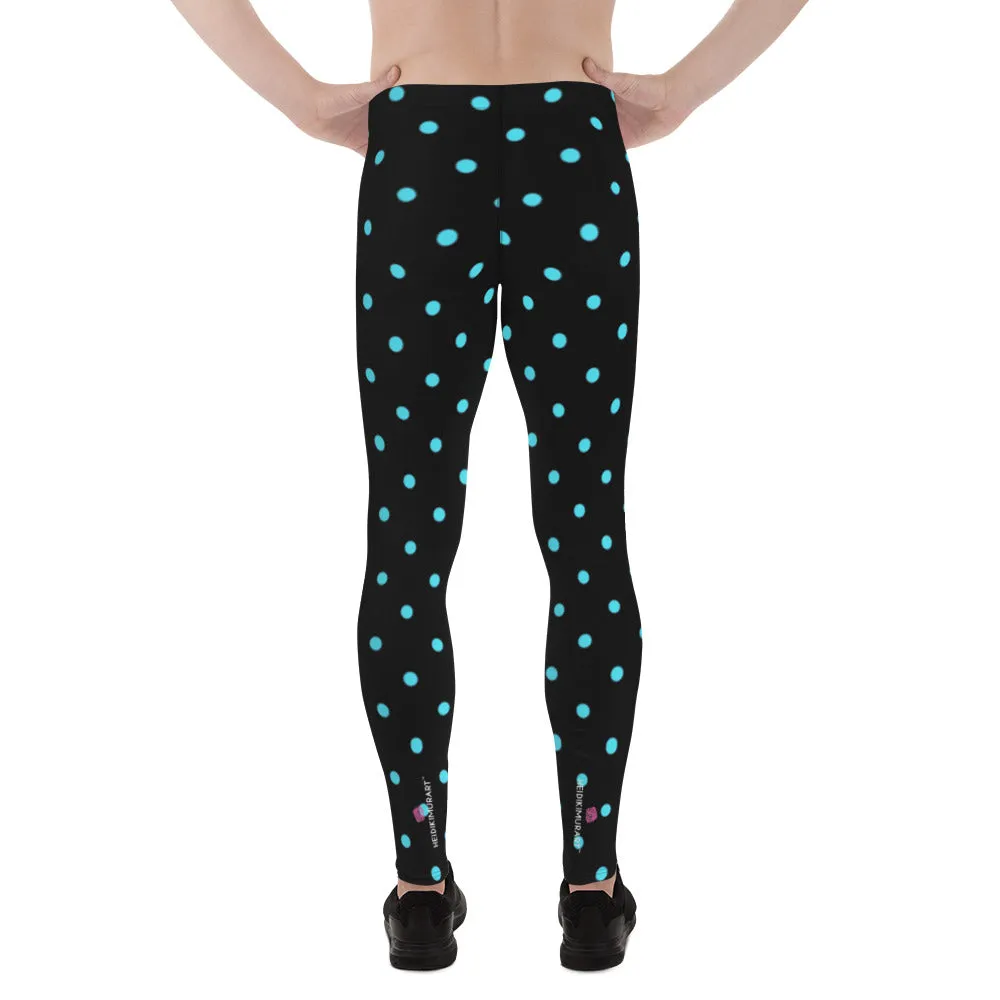 Blue Dotted Men's Leggings, Polka Dots Meggings Compression Men's Leggings Tights Pants - Made in USA/MX/EU (US Size: XS-3XL)