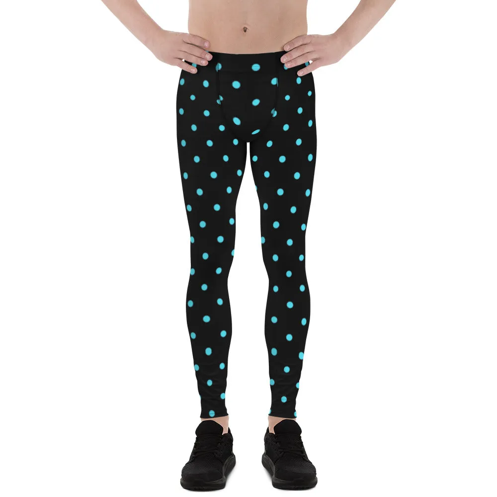 Blue Dotted Men's Leggings, Polka Dots Meggings Compression Men's Leggings Tights Pants - Made in USA/MX/EU (US Size: XS-3XL)
