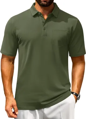 Cotrasen Polo Shirts for Men Cotton Pique Short Sleeve Pique Golf Shirts with Pocket Classic Casual Summer Collared T Shirt