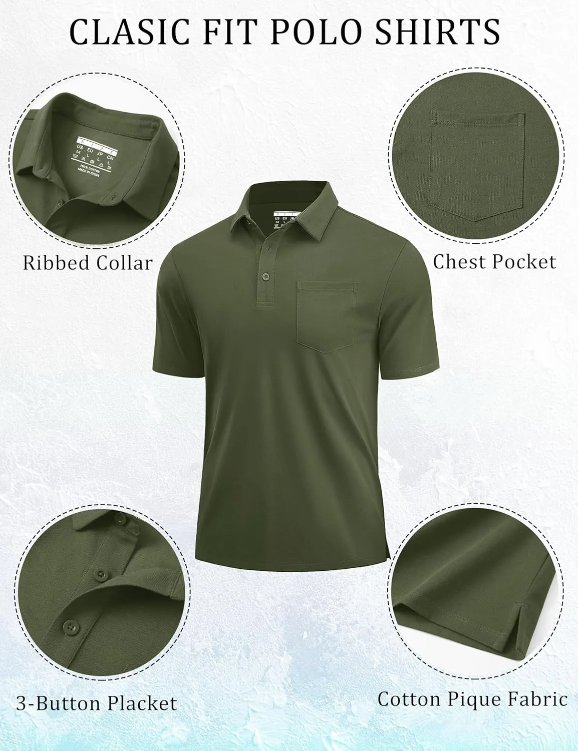 Cotrasen Polo Shirts for Men Cotton Pique Short Sleeve Pique Golf Shirts with Pocket Classic Casual Summer Collared T Shirt