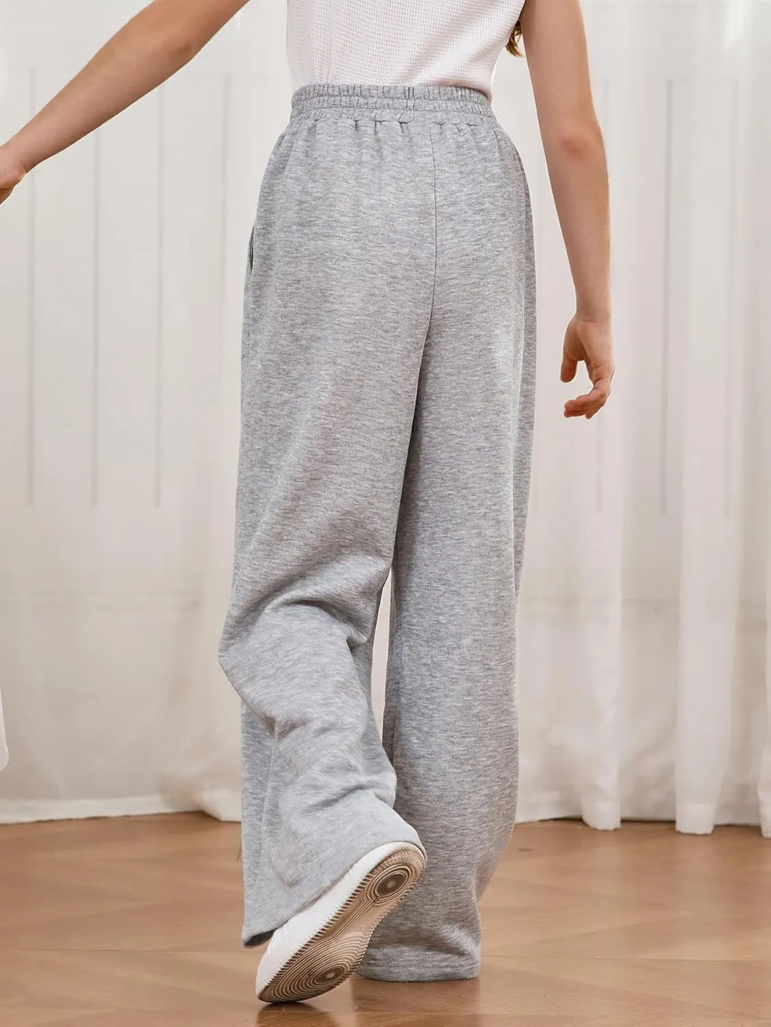 COZYEASE Girl's Wide Leg Sweatpants Elastic Waist Drawstring Straight Leg Baggy Jogger Pants with Pocket