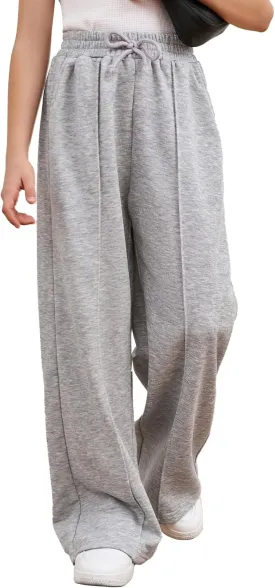 COZYEASE Girl's Wide Leg Sweatpants Elastic Waist Drawstring Straight Leg Baggy Jogger Pants with Pocket