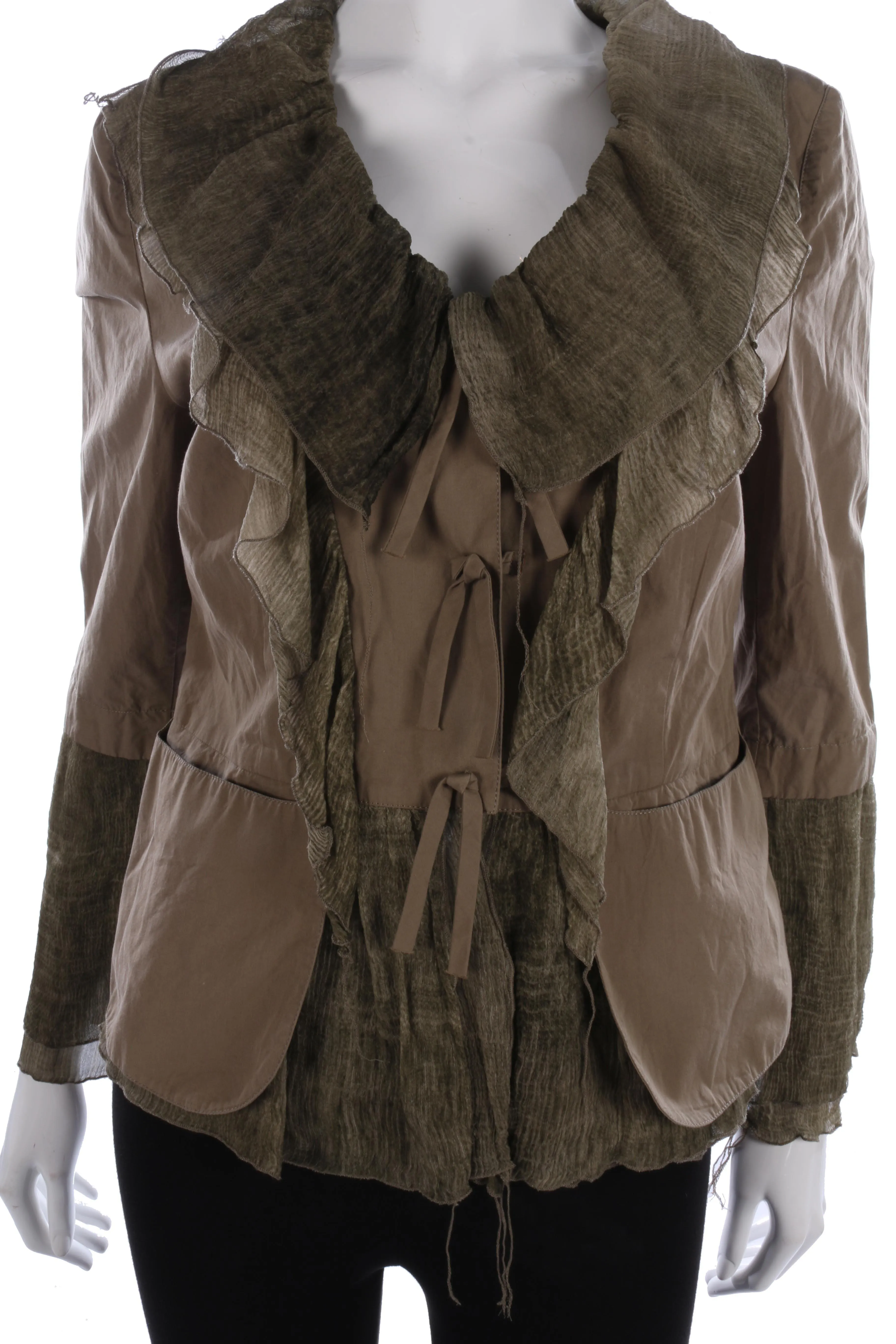 Donassy Cotton Jacket with Ruffles Khaki Size 42 (M)