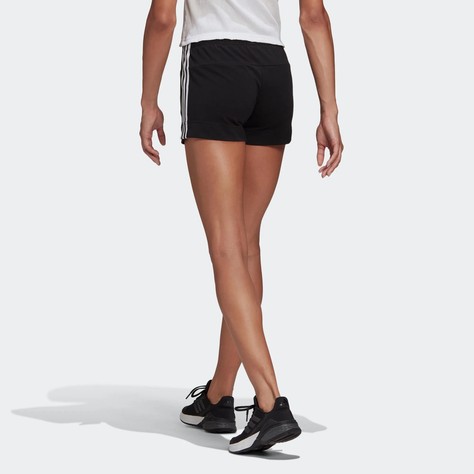 Fitness 3 Stripes Slim shorts cotton without pocket women's black ADIDAS