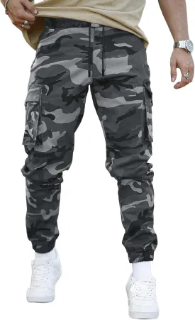 Floerns Men's Camo Print Drawstring Waist Cargo Pants Flap Pocket Side Sweatpants Workout Joggers