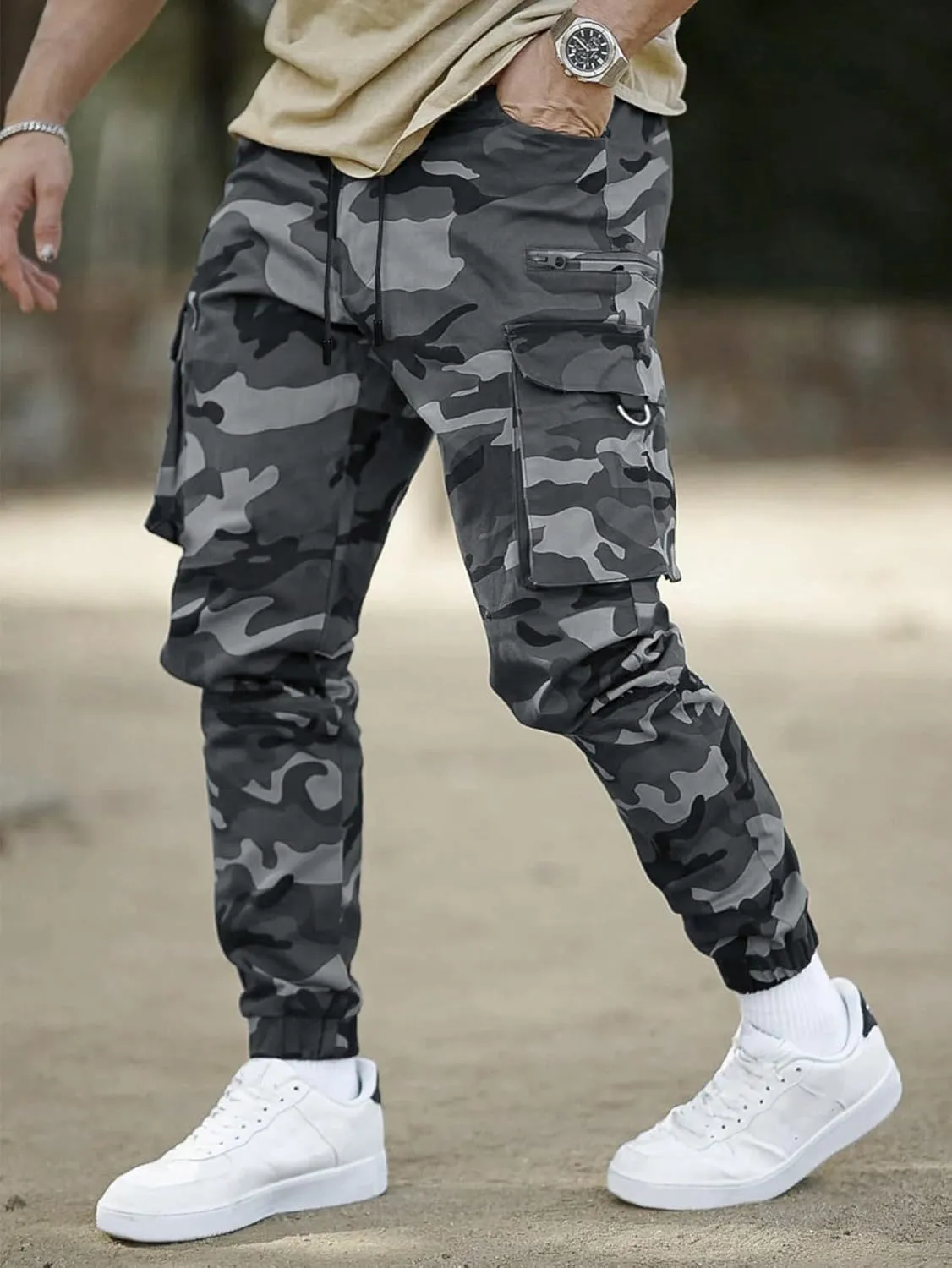 Floerns Men's Camo Print Drawstring Waist Cargo Pants Flap Pocket Side Sweatpants Workout Joggers