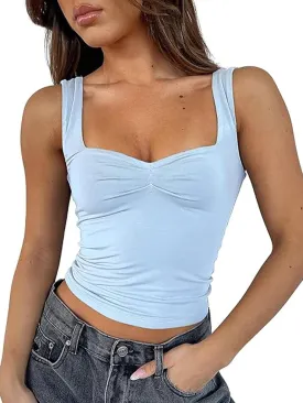 ForeFair Women Sleeveless Sexy Backless Going Out Crop Top Y2K Strappy Ruched Tank Top Summer Tight Slim Fit Cute Tops