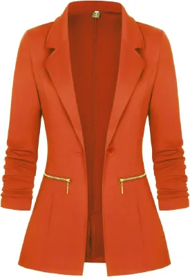 Genhoo Women's Casual Work Jacket Solid Color Knit Blazer & Suit Jackets with Pockets Orange XX-Large