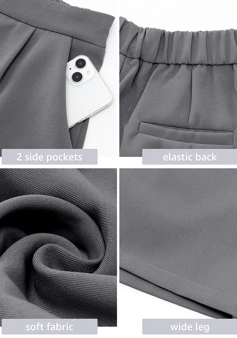 Gray Women's High Waisted Pleated Dress Shorts for Business and Casual Outfits