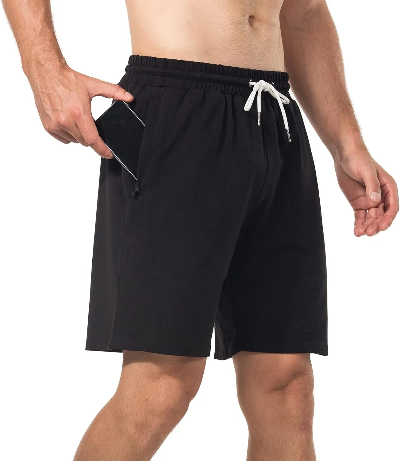 HEALONG Mens Athletic Shorts Cotton: Workout Gym Running Exercise Training - 7" Drawstring Fashion Sports with Zipper Pockets