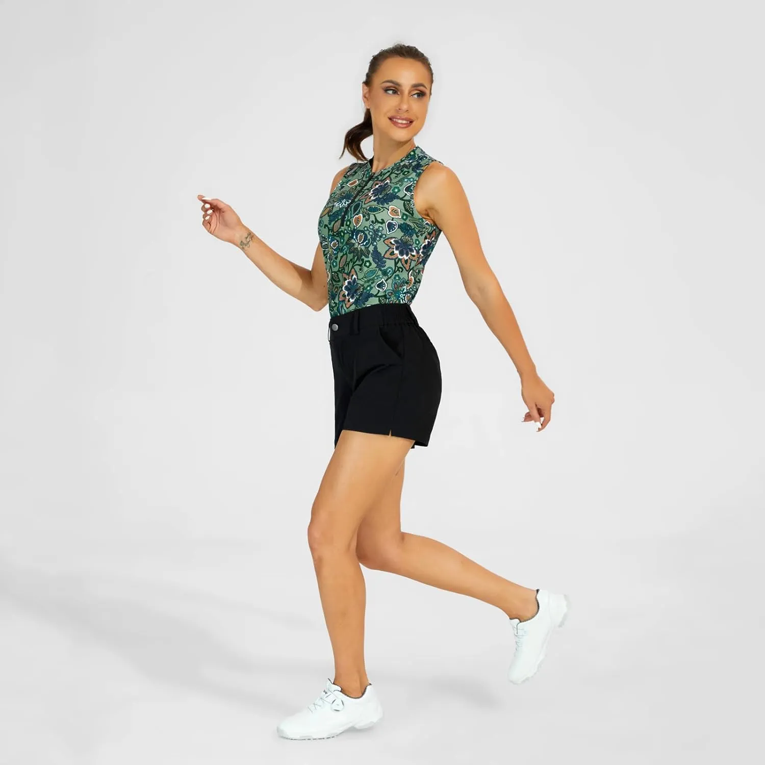 M MOTEEPI Womens Golf Shirt Sleeveless Golf Shirts Collared Zip Up Ladies Tennis Tank Tops