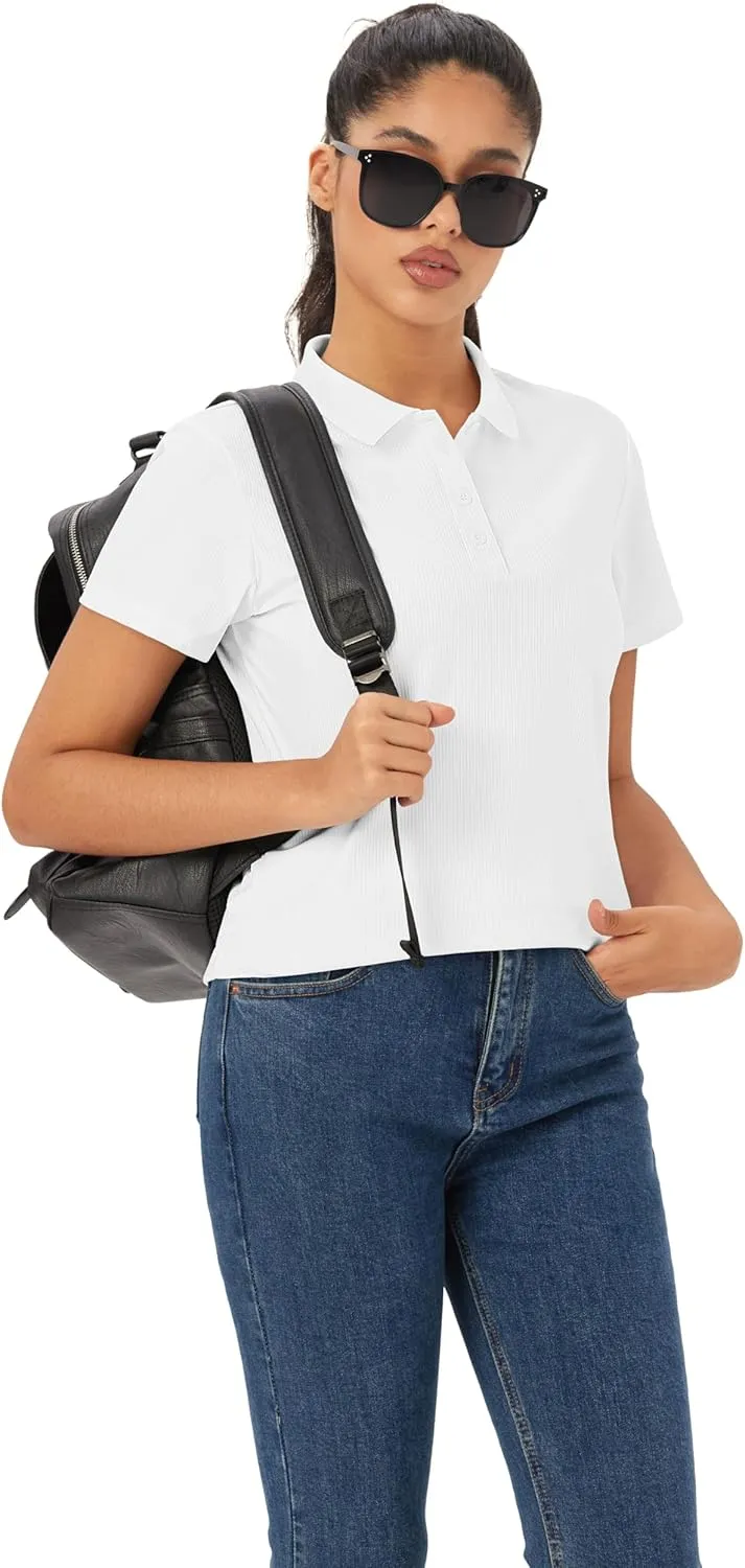MAGCOMSEN Women's Golf Polo Shirts Short Sleeve Collared Quick-Dry Moisture Wicking T-Shirt Workout Athletic Tennis Tops