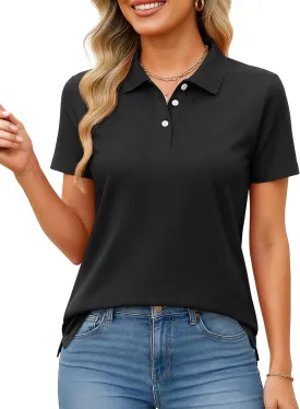 MAGCOMSEN Women's Polo Shirts Cotton Short Sleeve Shirt 3 Buttons Collared Shirts Summer Casual Wicking Golf Tops