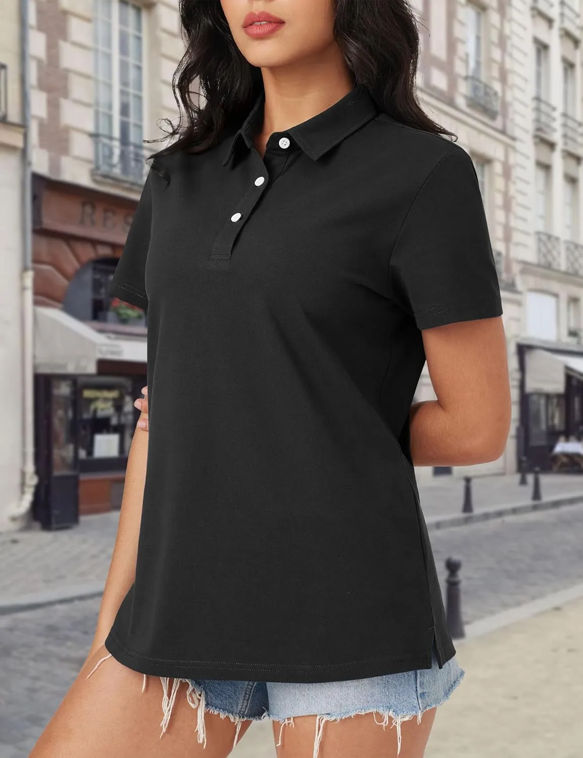 MAGCOMSEN Women's Polo Shirts Cotton Short Sleeve Shirt 3 Buttons Collared Shirts Summer Casual Wicking Golf Tops
