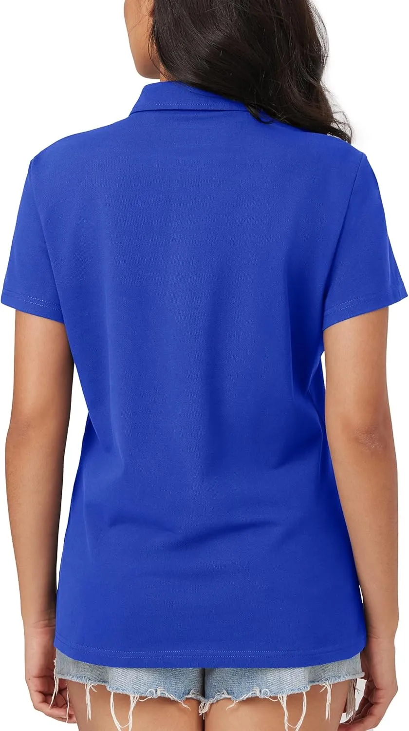 MAGCOMSEN Women's Polo Shirts Cotton Short Sleeve Shirt 3 Buttons Collared Shirts Summer Casual Wicking Golf Tops