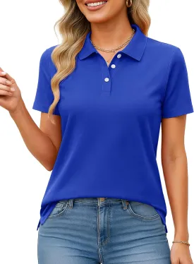 MAGCOMSEN Women's Polo Shirts Cotton Short Sleeve Shirt 3 Buttons Collared Shirts Summer Casual Wicking Golf Tops