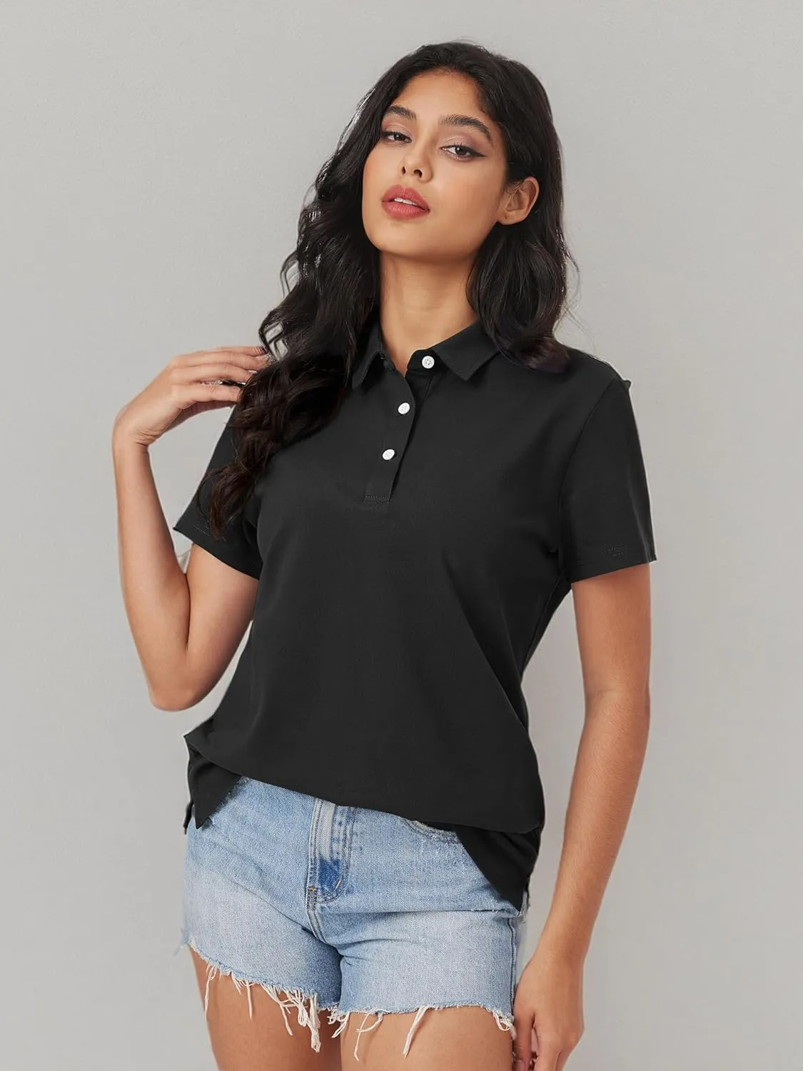 MAGCOMSEN Women's Polo Shirts Cotton Short Sleeve Shirt 3 Buttons Collared Shirts Summer Casual Wicking Golf Tops