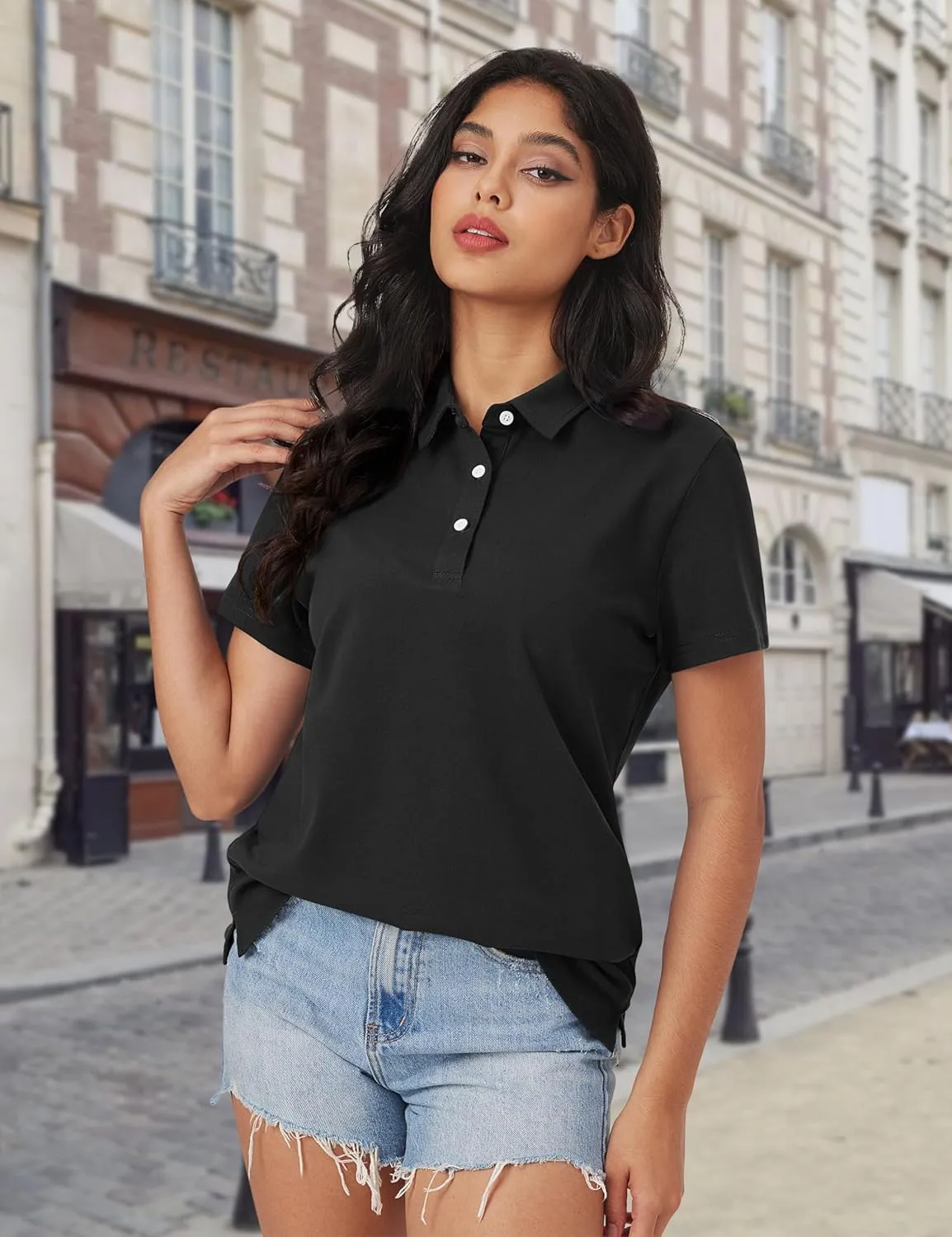 MAGCOMSEN Women's Polo Shirts Cotton Short Sleeve Shirt 3 Buttons Collared Shirts Summer Casual Wicking Golf Tops