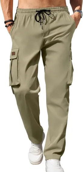 Men's Casual Cargo Sweatpants Waist Drawstring Joggers Tactical Loose Fit Pants for Men with Multi Pockets