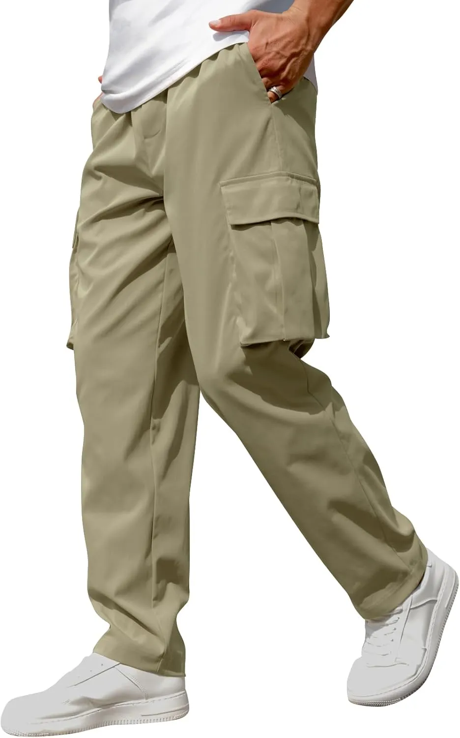 Men's Casual Cargo Sweatpants Waist Drawstring Joggers Tactical Loose Fit Pants for Men with Multi Pockets