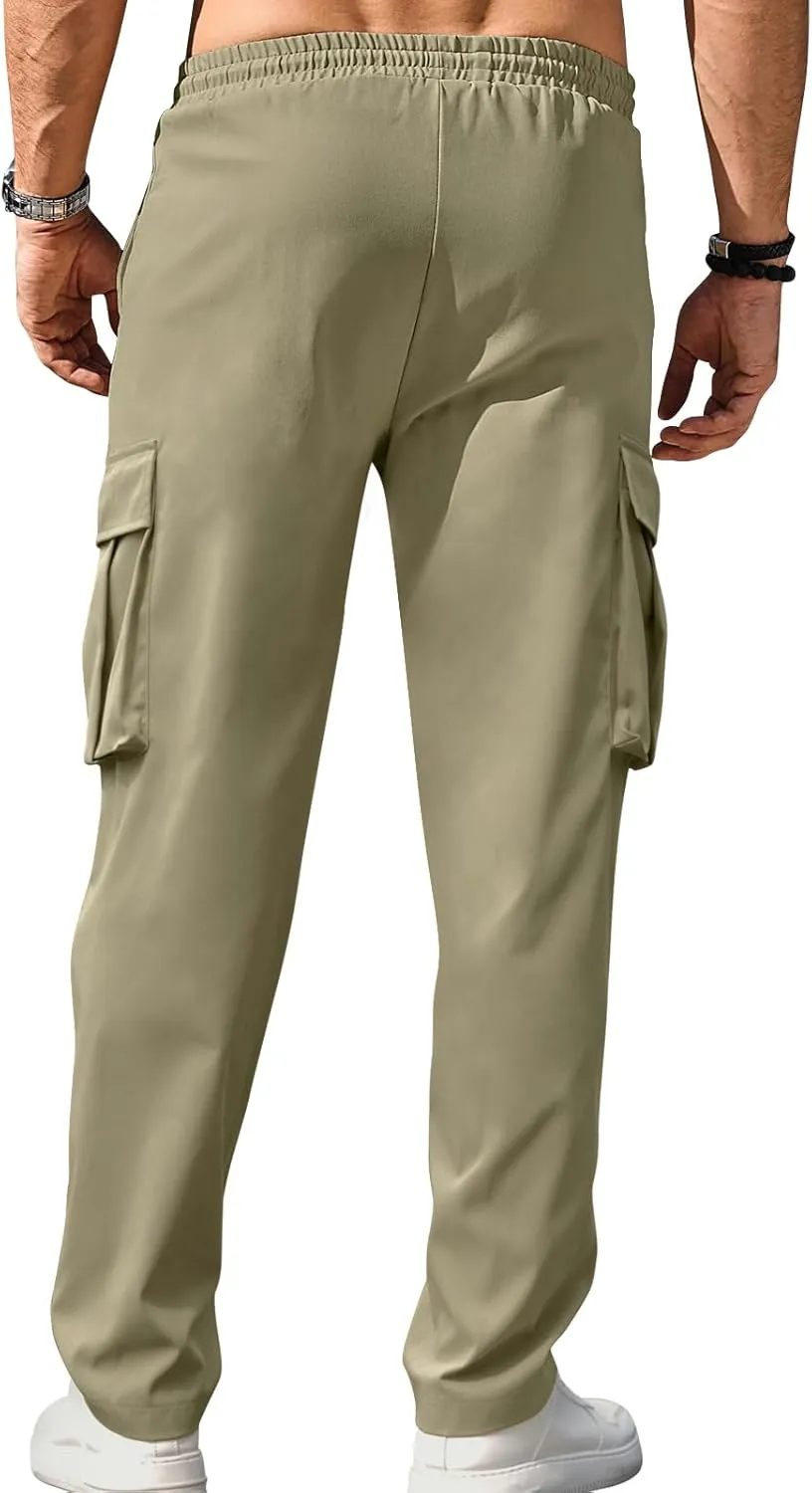 Men's Casual Cargo Sweatpants Waist Drawstring Joggers Tactical Loose Fit Pants for Men with Multi Pockets