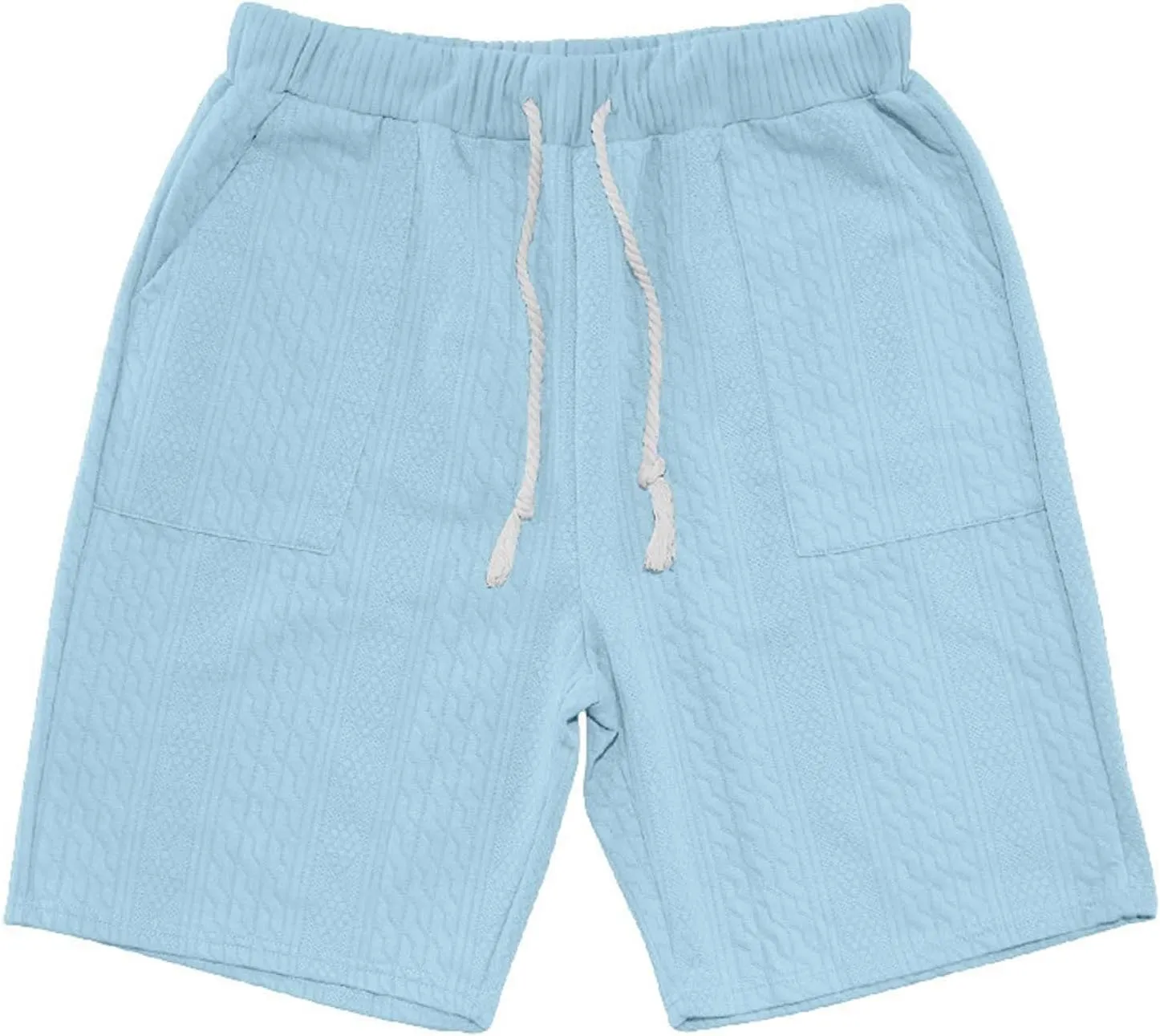 Men's Jacquard Print Bermuda Shorts, Solid Casual Summer Sports Clothes Loose Comfy Wide Leg Short Pants with Pockets
