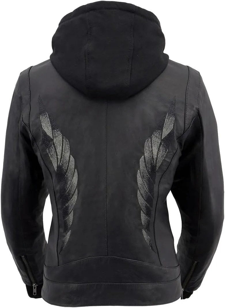 Milwaukee Leather MLL2545 Women's Lightweight Black Leather Jacket with Removable Hoodie
