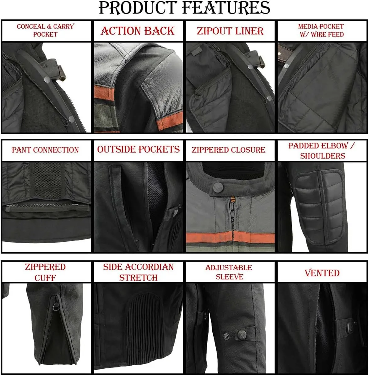 Milwaukee Leather MPM1751 Burnt Orange Leather and Textile Armored Motorcycle Jacket for Men - All Season