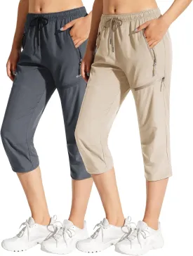 MOCOLY Women's Cargo Hiking Pants Elastic Waist Quick Dry Lightweight Outdoor Water Resistant UPF 50  Long Pants Zipper
