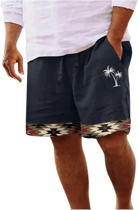 Muscularfit Men's Summer Casual Cotton Linen Shorts with Drawstring Elastic Waist, Beach Shorts with Pockets, Outdoor Fashion