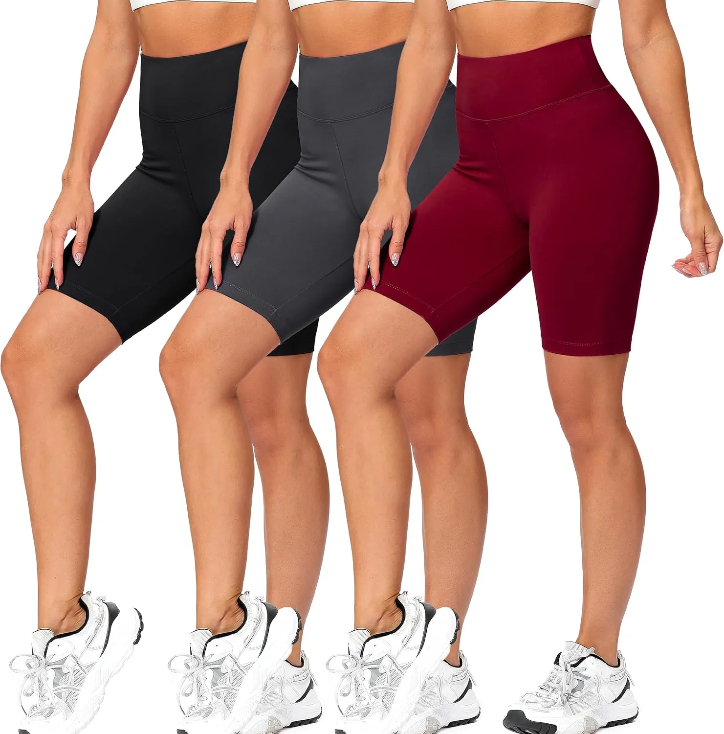 Natural Feelings 3 Pack Biker Shorts for Women-8" Workout Athletic Gym Sports Yoga Shorts Pants
