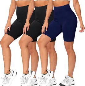 Natural Feelings 3 Pack Biker Shorts for Women-8" Workout Athletic Gym Sports Yoga Shorts Pants