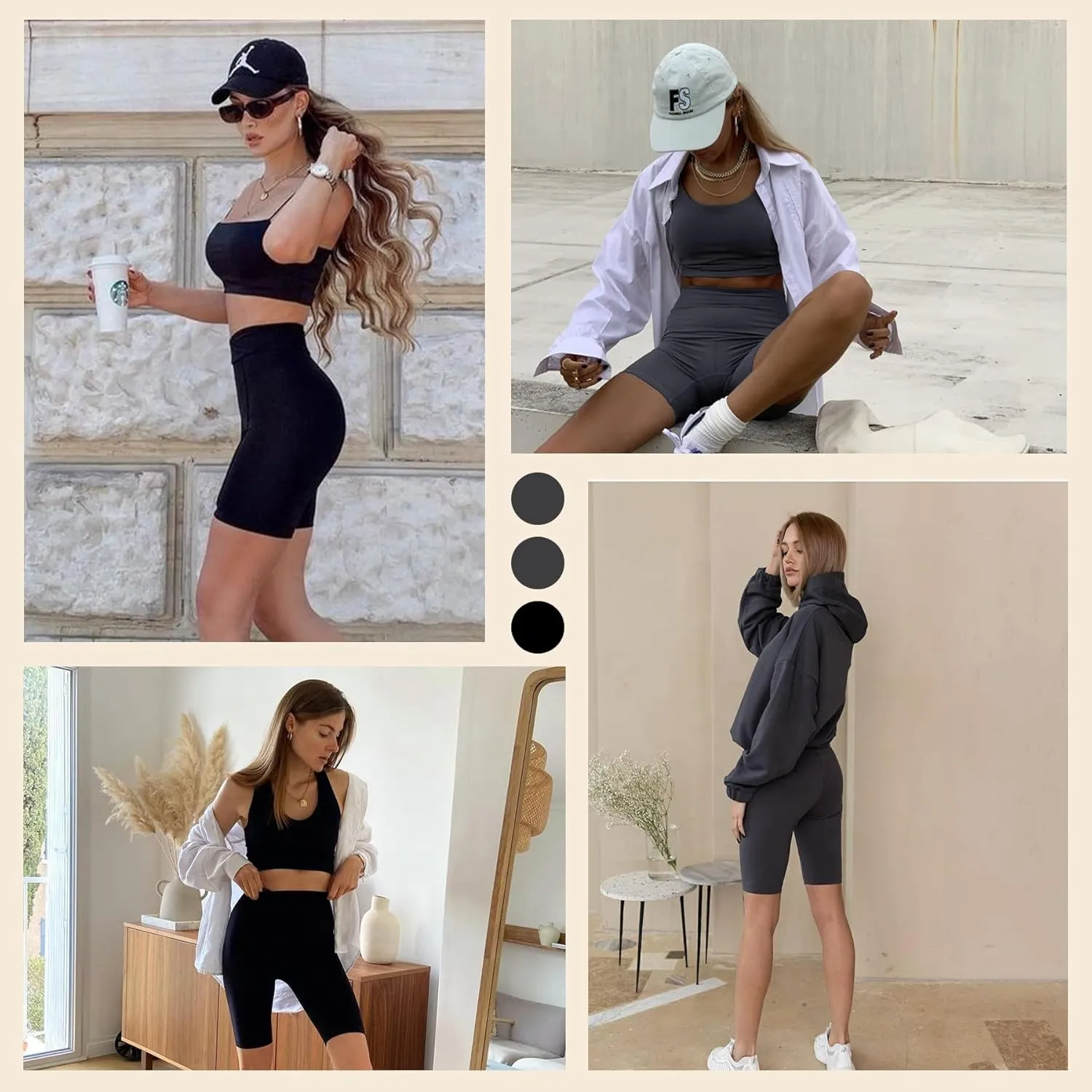 Natural Feelings 3 Pack Biker Shorts for Women-8" Workout Athletic Gym Sports Yoga Shorts Pants