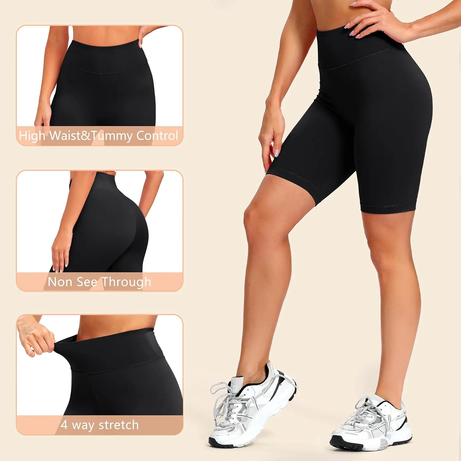 Natural Feelings 3 Pack Biker Shorts for Women-8" Workout Athletic Gym Sports Yoga Shorts Pants
